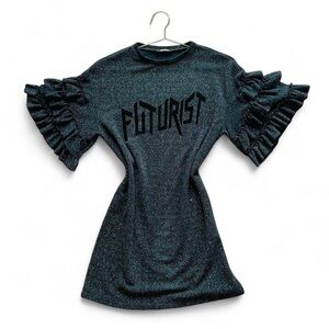 ZARA Y2K Glitter Ruffle Sleeve Mini Dress – Futuristic Party-Core Sparkle